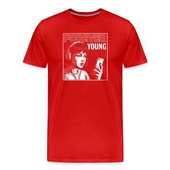 Forever Young, Lustiges Millennials Fun Shirt, Bag - Männer Premium Bio T-Shirt - Rot - Vorne - Damien (186cm)
