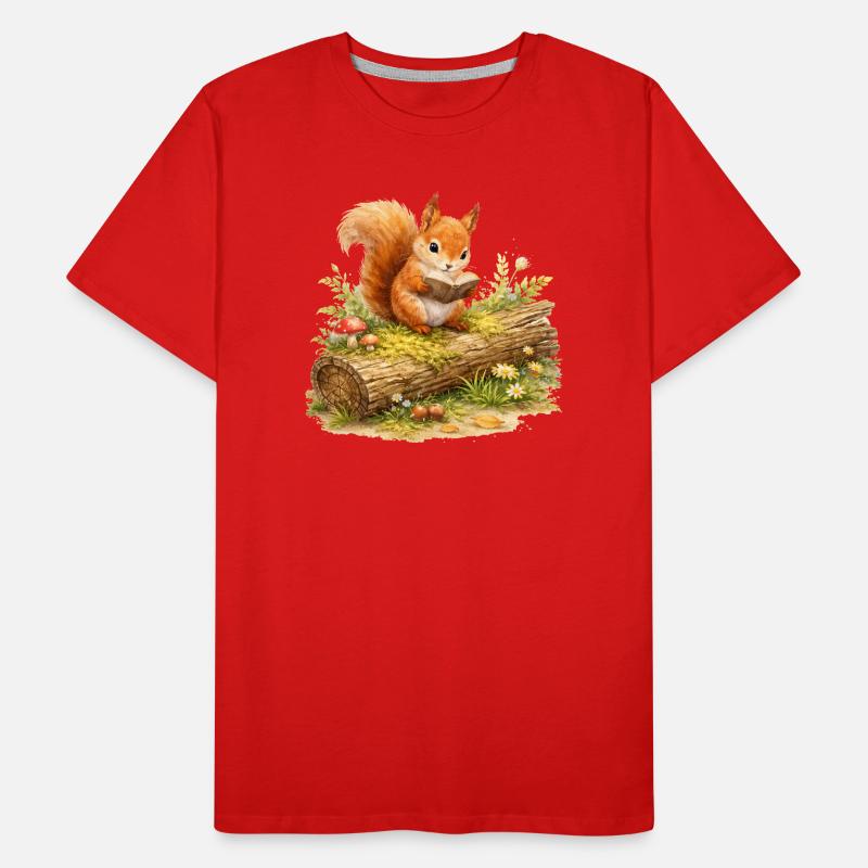 Squirrel Reading Book Illustration Men's Premium Organic T-Shirt