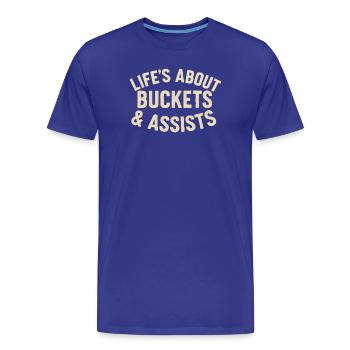Basketball Life's About Buckets And Assists Baller - Men's Premium Organic T-Shirt - royal blue - Front - Damien (186cm)
