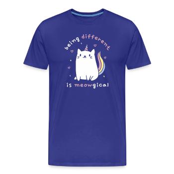 Être différent, c’est miaougique - T-shirt bio Premium Homme - bleu roi - Devant - Damien (186cm)