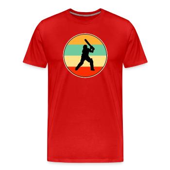 Cricket Player Retro Vintage Sunset Silhouette - Men's Premium Organic T-Shirt - red - Front - Damien (186cm)