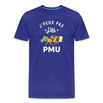 J’ai pas PMU – Cheval et billets - T-shirt bio Premium Homme - bleu roi - Devant - Damien (186cm)