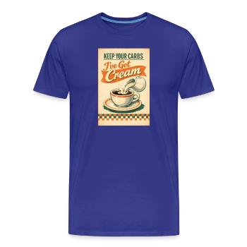 Les glucides disparus, la crème ici | Keto Retro - T-shirt bio Premium Homme - bleu roi - Devant - Damien (186cm)