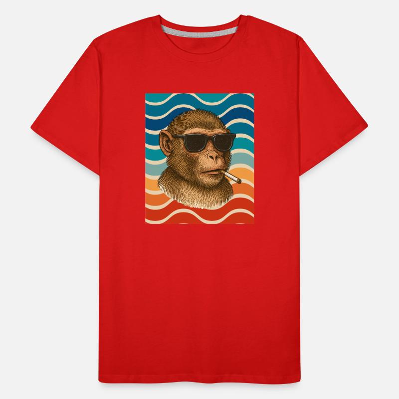 Sunglasses monkey in retro wave pattern Men's Premium Organic T-Shirt
