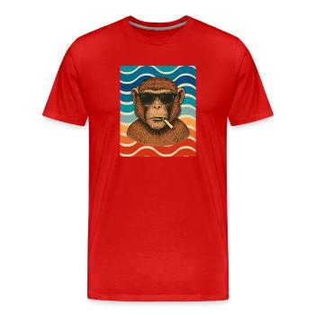 Wave Chimp with Sunglasses - Men's Premium Organic T-Shirt - red - Front - Damien (186cm)