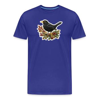 Merle noir indigène sur branche de cynorhorondard - T-shirt bio Premium Homme - bleu roi - Devant - Damien (186cm)