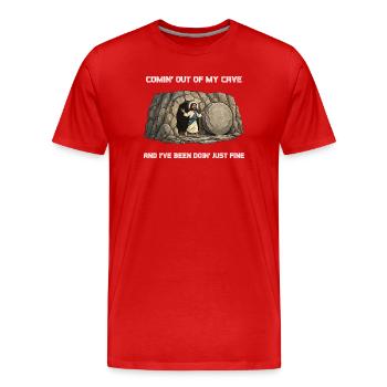 Auferstehung aus der Höhle Spruch - Männer Premium Bio T-Shirt - Rot - Vorne - Damien (186cm)