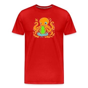 Orange Octopus Pop Art with Vase - Men's Premium Organic T-Shirt - red - Front - Damien (186cm)