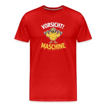  Vorsicht Maschine Lustiges Fitness Küken Mit - Männer Premium Bio T-Shirt - Rot - Vorne - Damien (186cm)