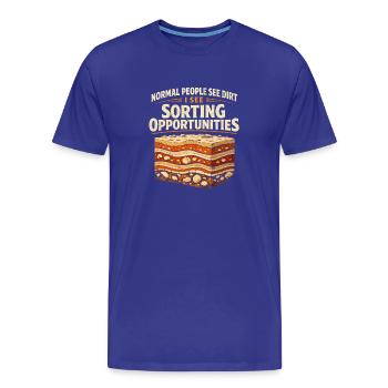 De la terre ? Non, chance de tri | Humour en géologie - T-shirt bio Premium Homme - bleu roi - Devant - Damien (186cm)