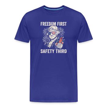 Freedom first, safety in third place, What - Men's Premium Organic T-Shirt - royal blue - Front - Damien (186cm)