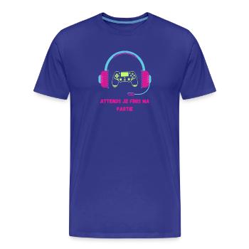 Attends Je Finis Ma Partie - Humour Gamer - T-shirt bio Premium Homme - bleu roi - Devant - Damien (186cm)