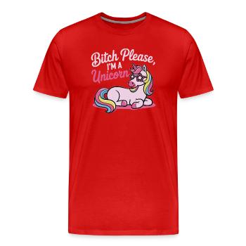 Licorne qui dit un motif de conne, s’il te plaît - T-shirt bio Premium Homme - rouge - Devant - Damien (186cm)