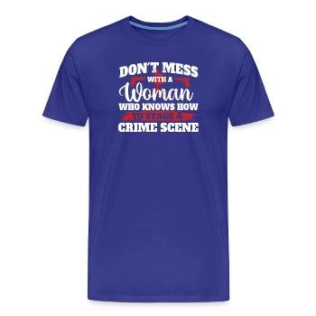 Scène de crime féminine : un mystère drôle de true crime - T-shirt bio Premium Homme - bleu roi - Devant - Damien (186cm)