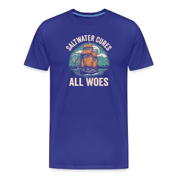 L’eau salée guérit tous les malheurs Capitaine Marin de voile - T-shirt bio Premium Homme - bleu roi - Devant - Damien (186cm)