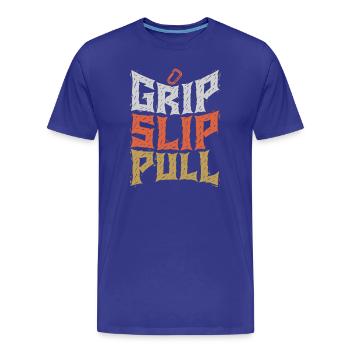 Grip Slip Pull Graphic Tee - Men's Premium Organic T-Shirt - royal blue - Front - Damien (186cm)
