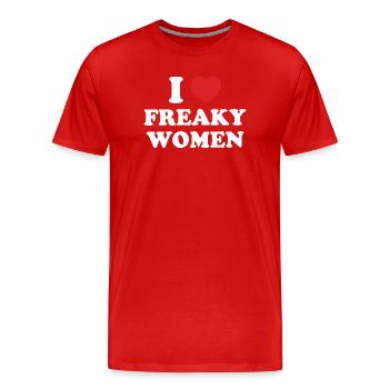 J’aime les femmes louches - T-shirt bio Premium Homme - rouge - Devant - Damien (186cm)