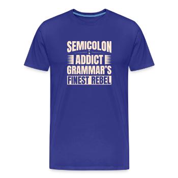 Point-virgule Fin Rebelle Point-virgule - T-shirt bio Premium Homme - bleu roi - Devant - Damien (186cm)