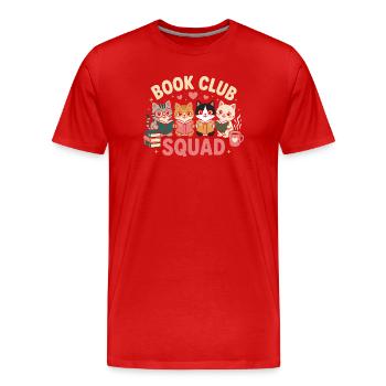 Escouade des chats du club de lecture - T-shirt bio Premium Homme - rouge - Devant - Damien (186cm)