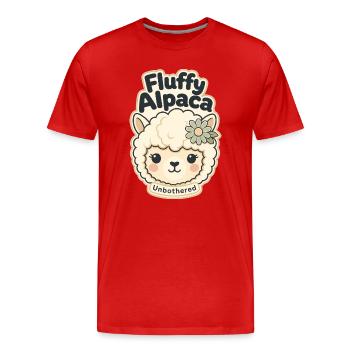 Cute Funny Gifts, Fluffy Alpaca Unbothered - Männer Premium Bio T-Shirt - Rot - Vorne - Damien (186cm)