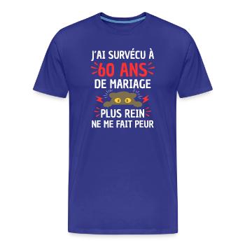 J'ai Survécu 60 Ans Mariage Plus Rien Peur - T-shirt bio Premium Homme - bleu roi - Devant - Damien (186cm)