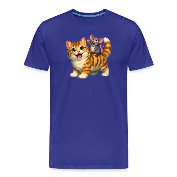 Glückliche Katze mit verspielter Maus - Männer Premium Bio T-Shirt - Königsblau - Vorne - Damien (186cm)