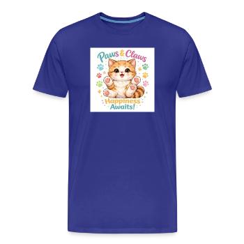 Paws & Claws Happiness Awaits - Männer Premium Bio T-Shirt - Königsblau - Vorne - Damien (186cm)