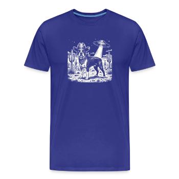 Cowboy Boston Terrier OVNI Amant des chiens drôles - T-shirt bio Premium Homme - bleu roi - Devant - Damien (186cm)