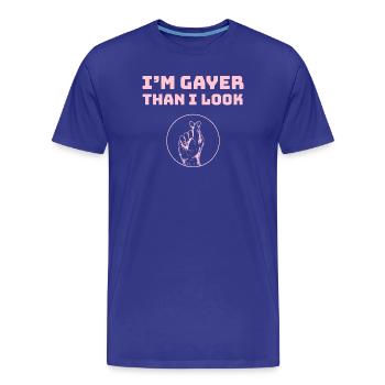 Je suis plus gay que j’en ai l’air - motif Amour du cœur - rose - T-shirt bio Premium Homme - bleu roi - Devant - Damien (186cm)