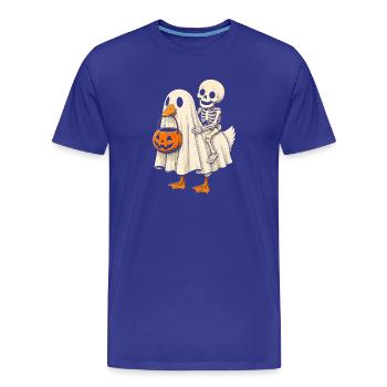 Fantôme avec squelette sur un panier de citrouilles d’Halloween - T-shirt bio Premium Homme - bleu roi - Devant - Damien (186cm)