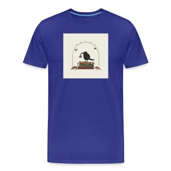 Crow on books with flowers - Men's Premium Organic T-Shirt - royal blue - Front - Damien (186cm)