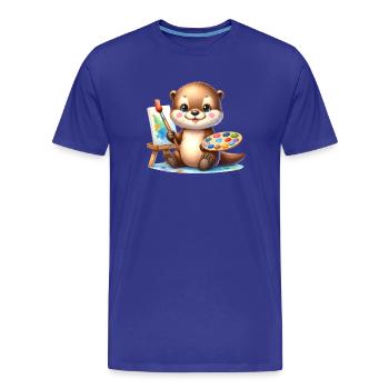 Little Otter as Artist - Cute Comic Motif - Men's Premium Organic T-Shirt - royal blue - Front - Damien (186cm)