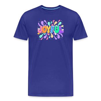 Lettrage Joyeux en éclats colorés - T-shirt bio Premium Homme - bleu roi - Devant - Damien (186cm)