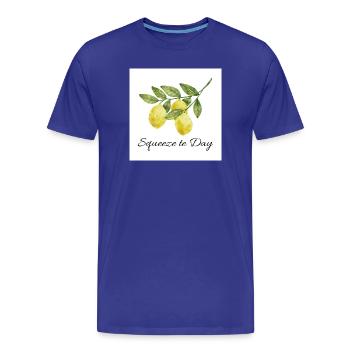 Illustration aquarelle citron Squeeze the Day - T-shirt bio Premium Homme - bleu roi - Devant - Damien (186cm)