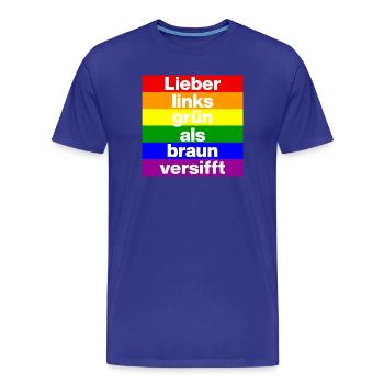 ICH BIN GERNE LINKS GRÜN VERSIFFT, NO NZS, FRIEDEN - Männer Premium Bio T-Shirt - Königsblau - Vorne - Damien (186cm)