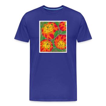 Roses dorées sur fond cramoisi - T-shirt bio Premium Homme - bleu roi - Devant - Damien (186cm)