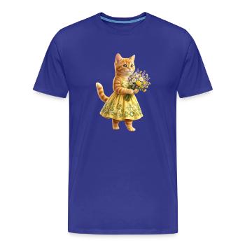 Minettes Story – Ginger Kitten with Flower Bouquet - T-shirt bio Premium Homme - bleu roi - Devant - Damien (186cm)