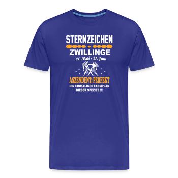 Sternzeichen Zwillinge – Aszendent Perfekt - Männer Premium Bio T-Shirt - Königsblau - Vorne - Damien (186cm)