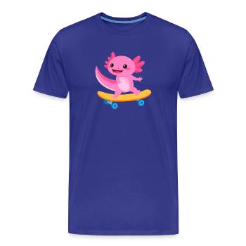 Rosa Kawaii-Axolotl auf dem Skateboard – Cool - Männer Premium Bio T-Shirt - Königsblau - Vorne - Damien (186cm)
