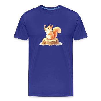 Cute squirrel with flower in spring forest - Men's Premium Organic T-Shirt - royal blue - Front - Damien (186cm)
