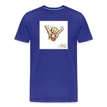 Dessin animé de la main shaka avec langue - T-shirt bio Premium Homme - bleu roi - Devant - Damien (186cm)