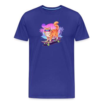 Retro Synthwave Cat Skateboard - T-shirt bio Premium Homme - bleu roi - Devant - Damien (186cm)