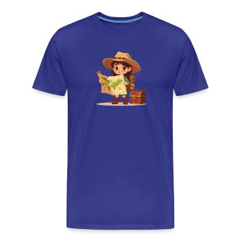 Petit explorateur de bandes dessinées avec carte au trésor et coffre - T-shirt bio Premium Homme - bleu roi - Devant - Damien (186cm)