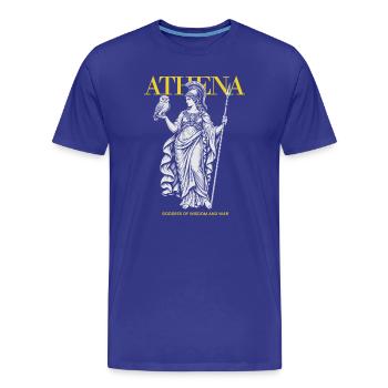 Athéna : Déesse de la Sagesse et de la Guerre - T-shirt bio Premium Homme - bleu roi - Devant - Damien (186cm)