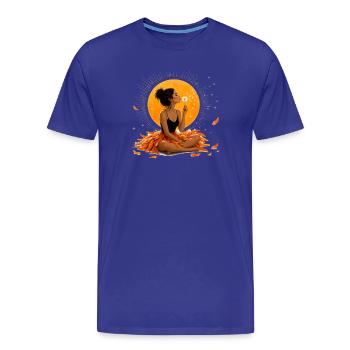 Femme méditant avec des pissenlits sous l’orange - T-shirt bio Premium Homme - bleu roi - Devant - Damien (186cm)