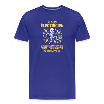 Squelette Électricien Danse Sans Musique - T-shirt bio Premium Homme - bleu roi - Devant - Damien (186cm)