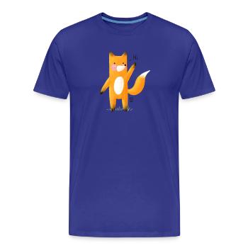 renard qui fait signe Salut - T-shirt bio Premium Homme - bleu roi - Devant - Damien (186cm)