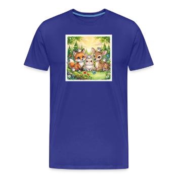 Amis mignons des bois – Fantasme Renard, Lapin et Cerf - T-shirt bio Premium Homme - bleu roi - Devant - Damien (186cm)