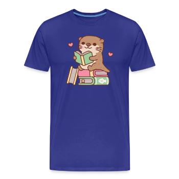 La loutre mignonne s’assoit sur des livres à lire - T-shirt bio Premium Homme - bleu roi - Devant - Damien (186cm)