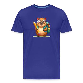 Castor comique avec des lunettes et une sacoche – École - T-shirt bio Premium Homme - bleu roi - Devant - Damien (186cm)